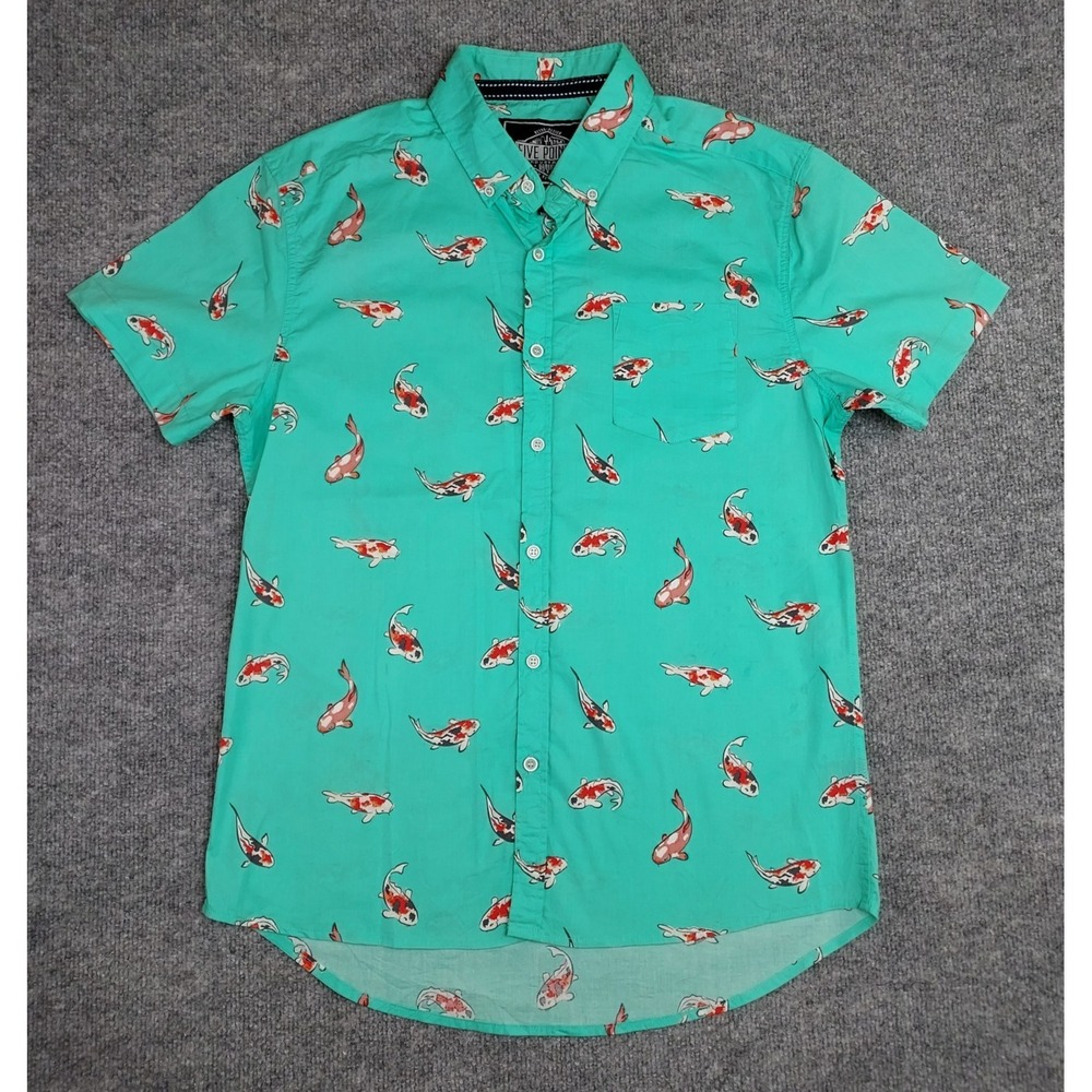 Five Points Industries Mens Button Up Shirt Koi Fish Size Medium Slim Fit + Flex
